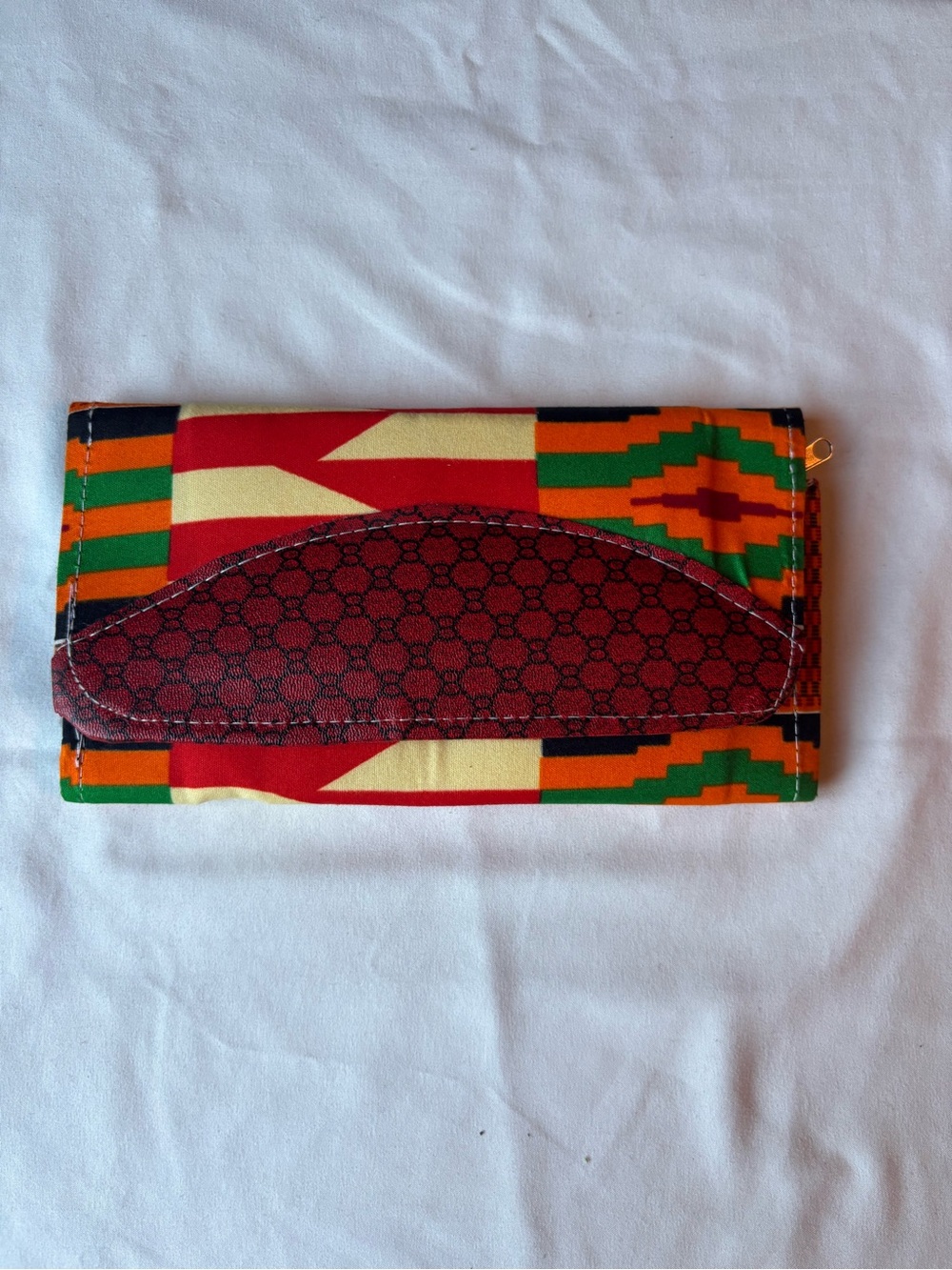 Kente Print Foldover Wallet with Red Accent